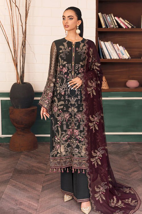 Charcoal Bloom Unstitched Chiffon Ensemble