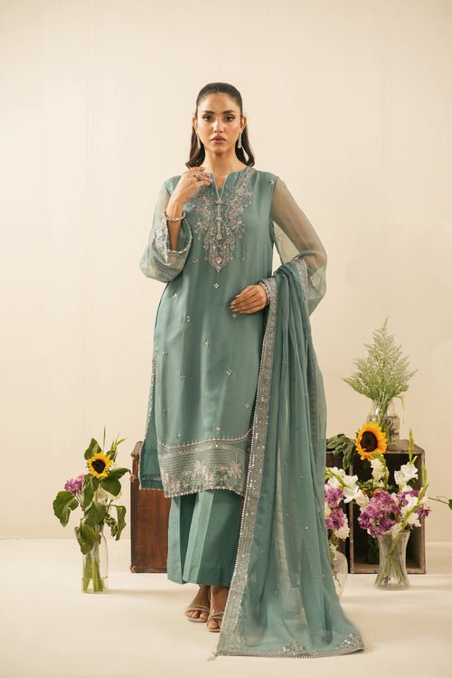 Sea Glass Unstitched Chiffon Ensemble